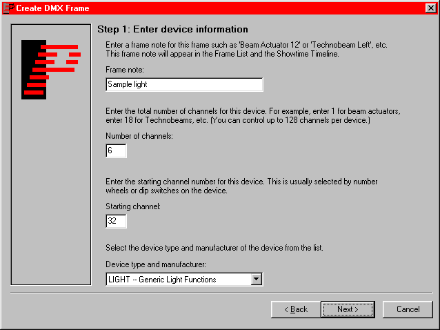 DMX Wizard - Device information screen