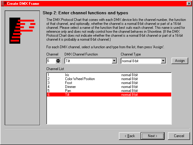 DMX Wizard - Channel information screen